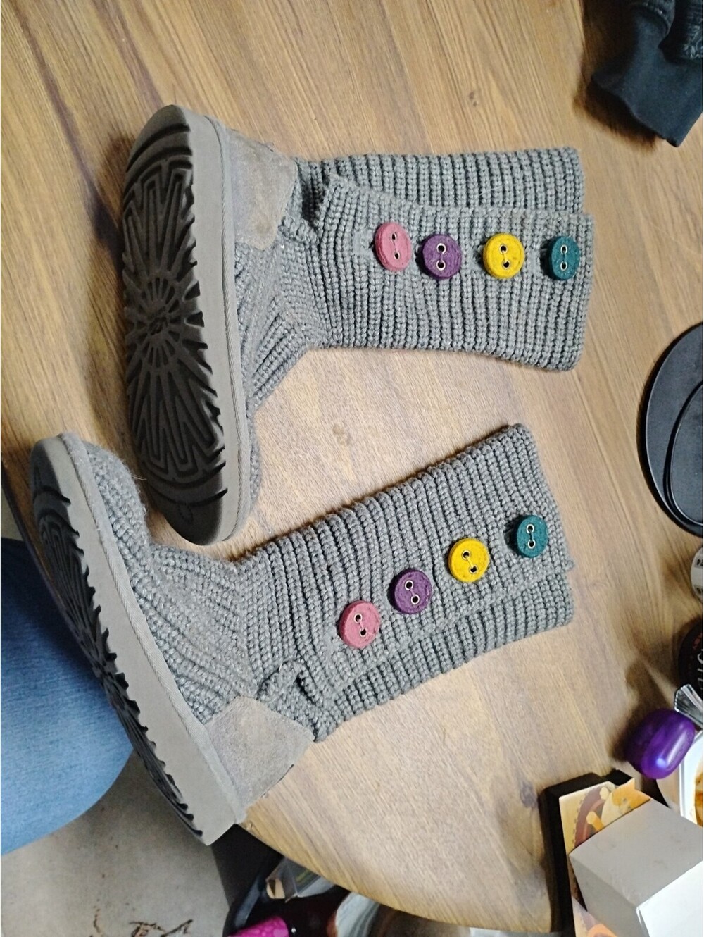 UGG Australia Cardy Grey Knit Tall Boot Colored Button Girls Size 1